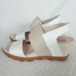 Sorel Cream and Tan Leather Strap Joanie II Slingback Wedge Sandal